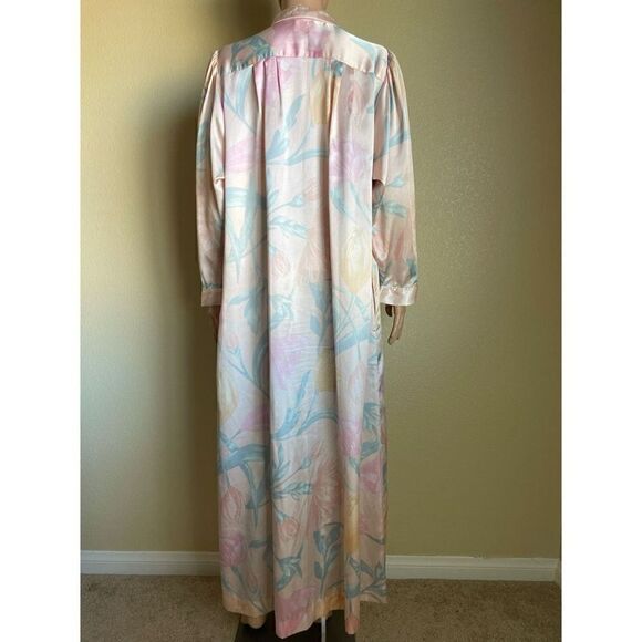 Vintage Neiman Marcus Natori Satin Floral Long Intimates Nightgown House Dress S - Picture 9 of 10